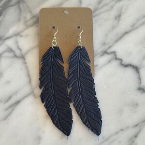 Black Feather Leather Earrings